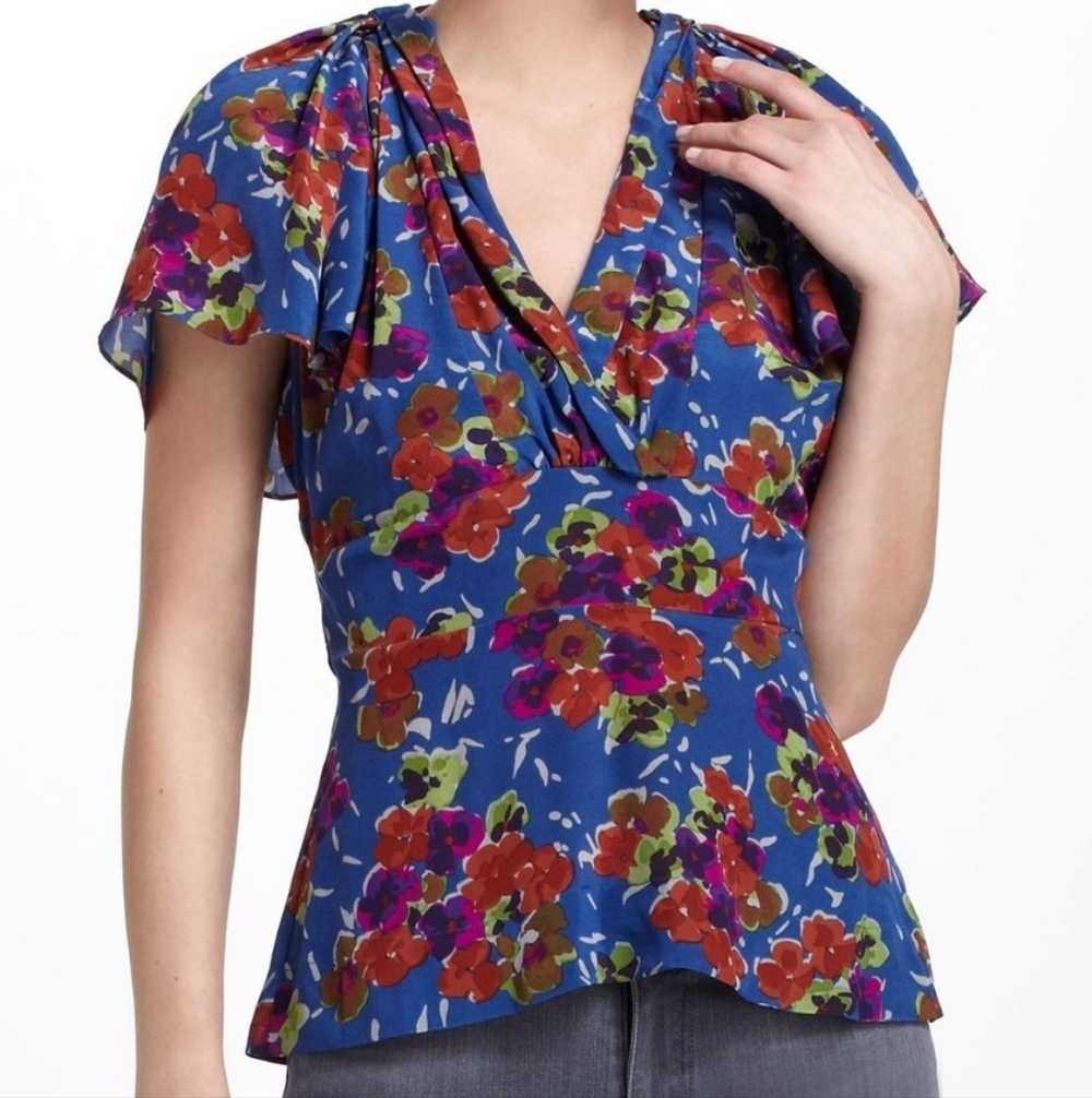 Girls from Savoy Silk Flutter Dayflower Blouse Top Size 10 Blue ANTHROPOLOGIE